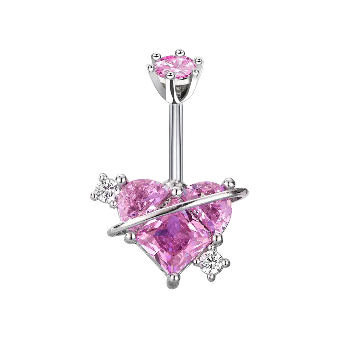 Layal Zircon Heart Navel Ring - Pink (Platinum Finish) [6L4FCXO3]
