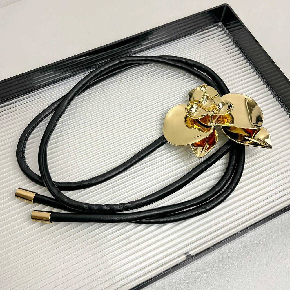 Emorie Tulip Faux Leather Belt - Black [IIQ9441Z]