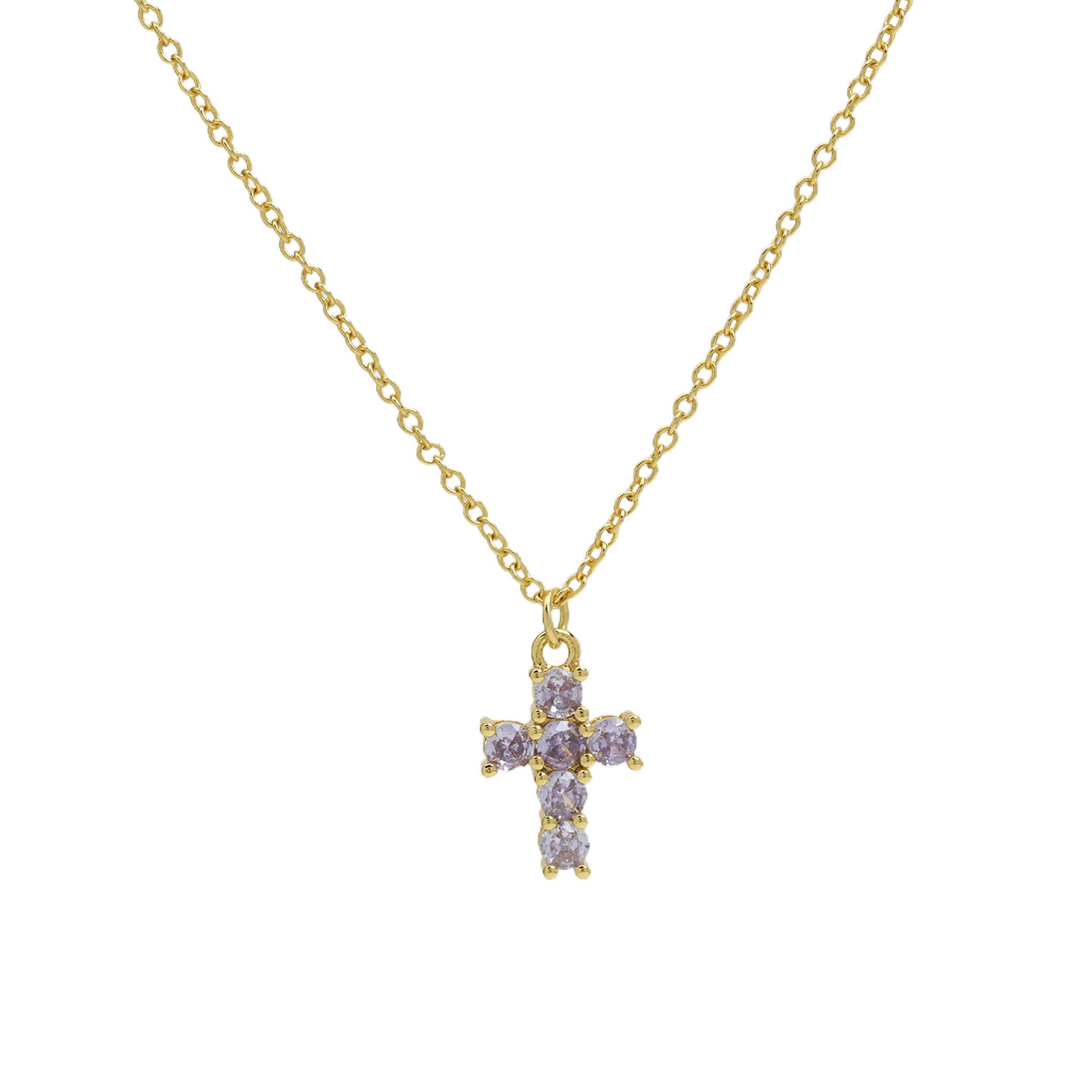 Alysse Birthstone Cross Necklace - February [PMOIWDH6]