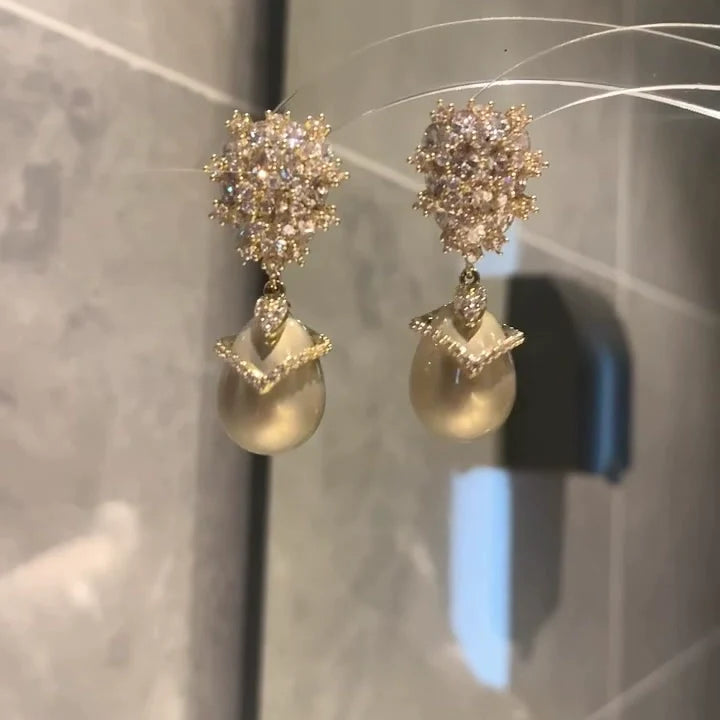 Jaleesa Celestial Pearl Star Studs - Champagne Crystal Stud Earrings
