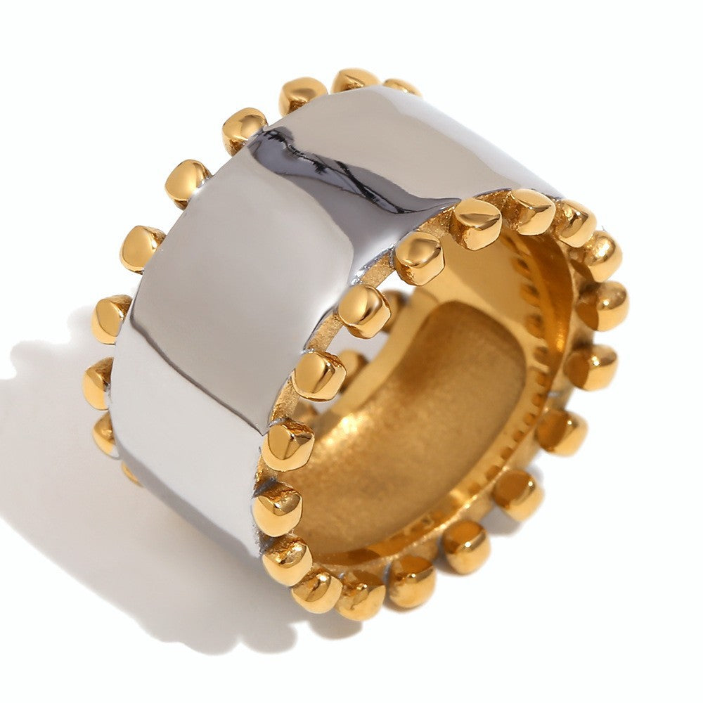 Aja Two-Tone Jewelry Collection - Beaded Edge Polished Ring - Size 6 [FPD0RZBW]