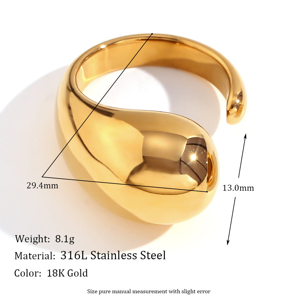 Asa Gold Retro Rings - Large Teardrop Open Ring - Gold [UNF5TSYX]