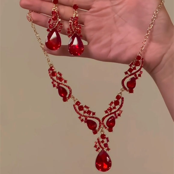 Dagny Waterdrop Tassel Set - Red Set