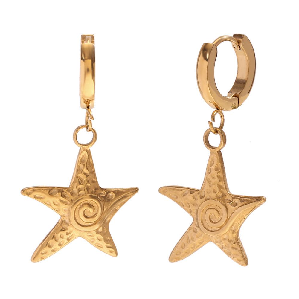 Brailynn Gilded Ocean Charm Hoops - Spiral Starfish Charm [FQMGNIPW]