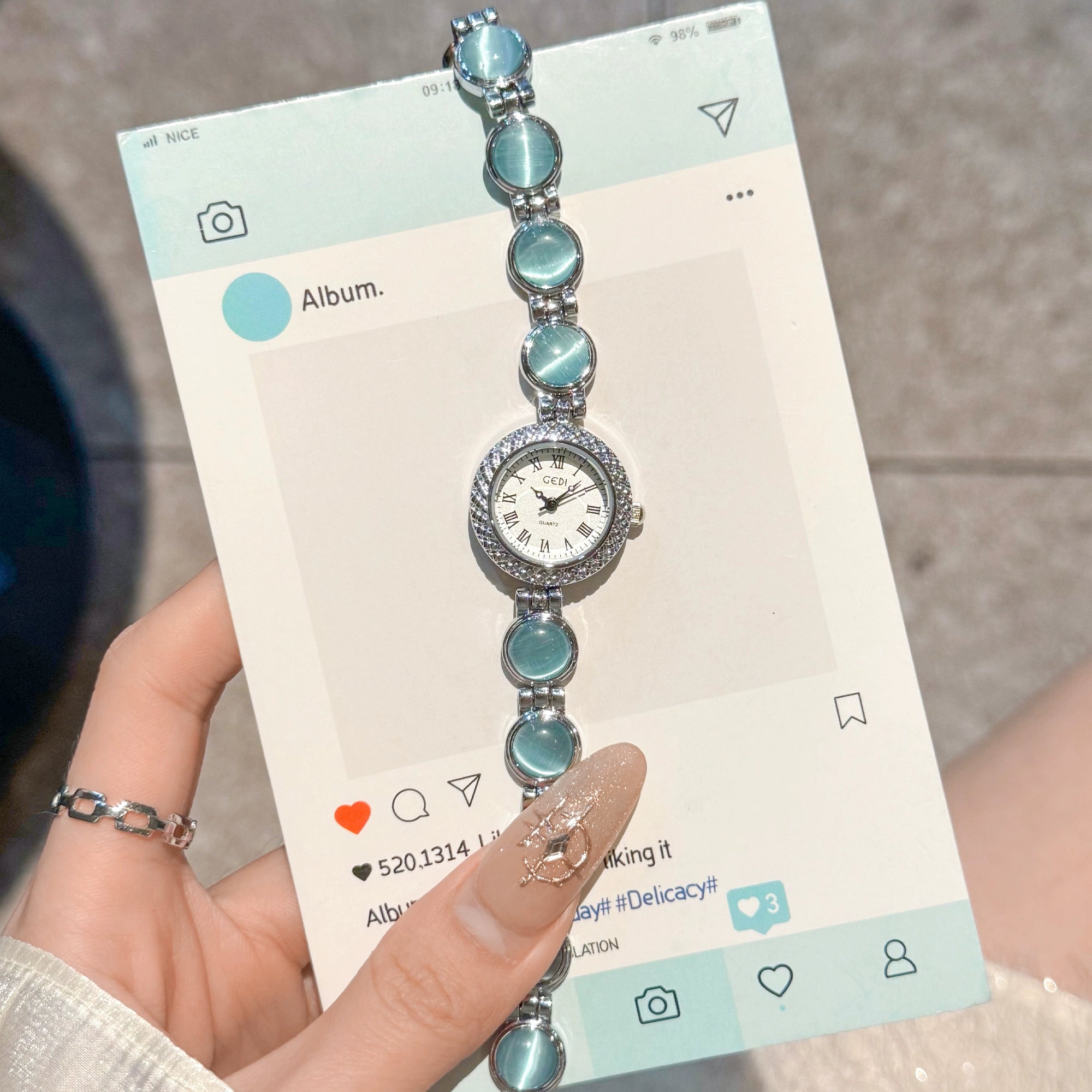 Jasper Pearl Bracelet Watch - Clear Water Blue [WYE2ANKZ]