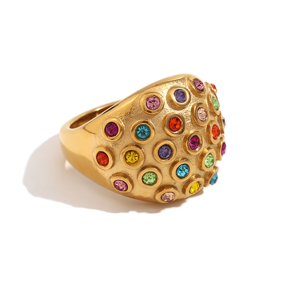 Maimouna Zircon Ring - Bubble Zircon Dome Ring - Gold Colorful - Size 6 [R4LAV23F]