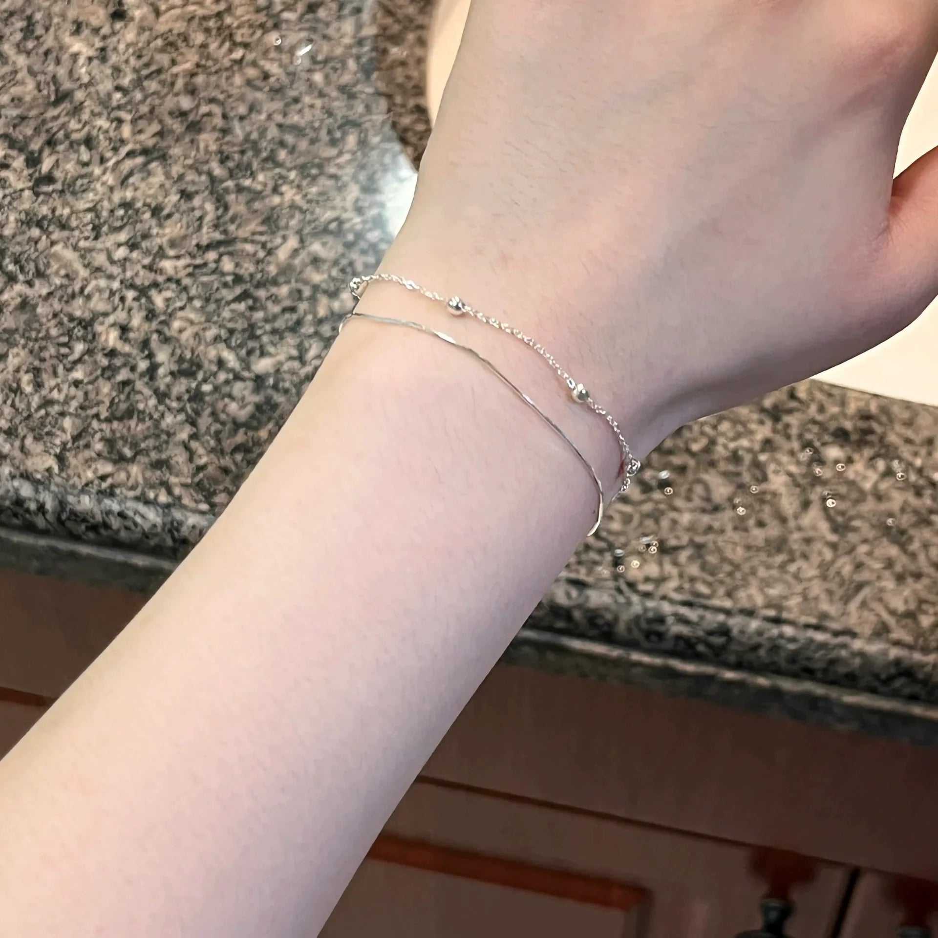 Viviann Delicate Layered Bracelet - Round Bead Snake Bone Double Layer Bracelet