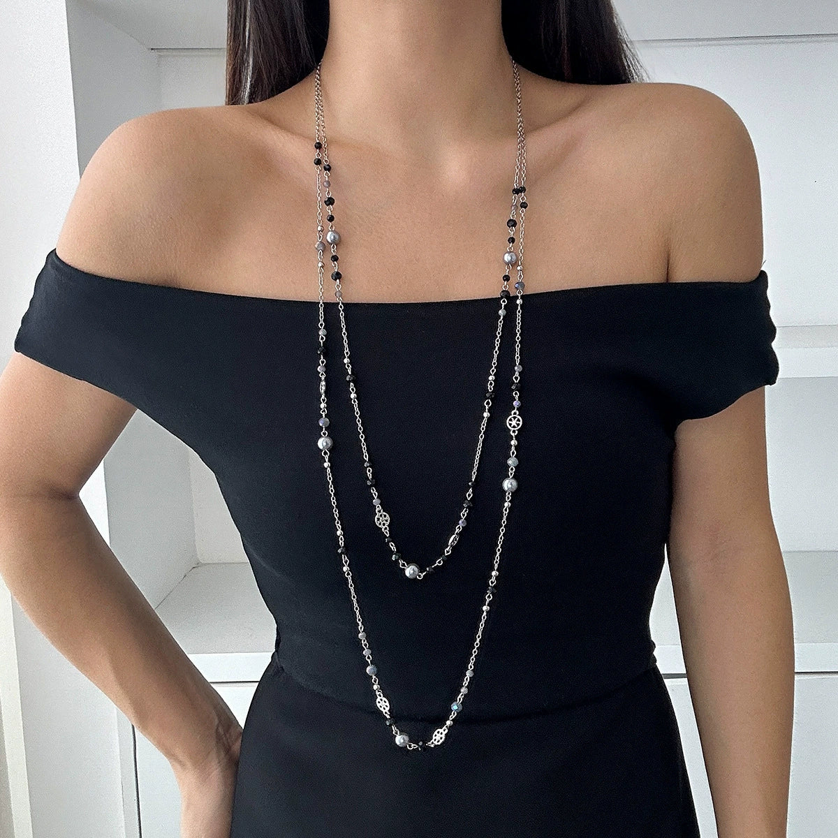 Alicen Pearl Star Chain Necklace - Silver Tone [BSN8L4Q7]