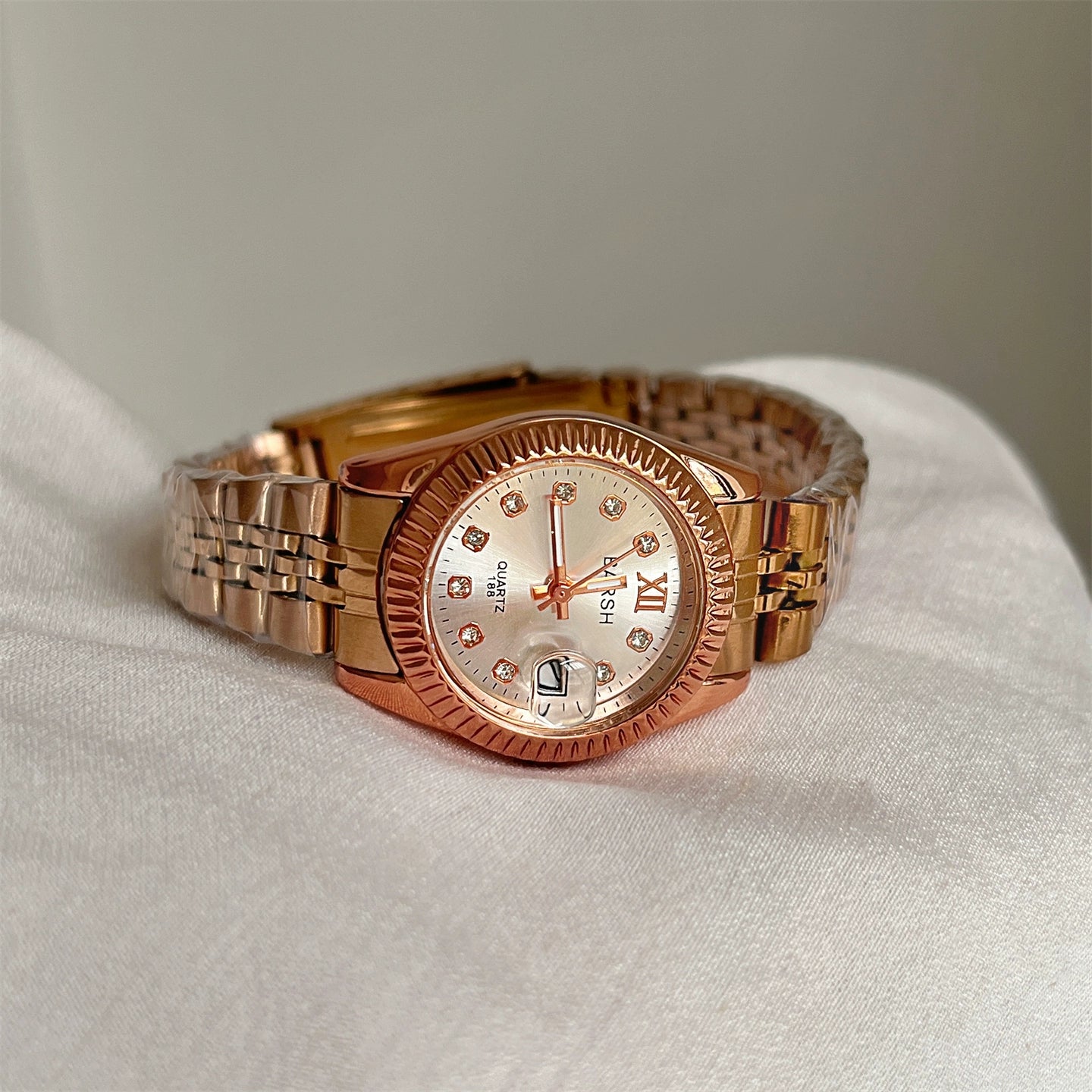 Mariyah Classic Calendar Watch - Rose Gold Band White Dial (Diamond) [NUOP0Y8T]