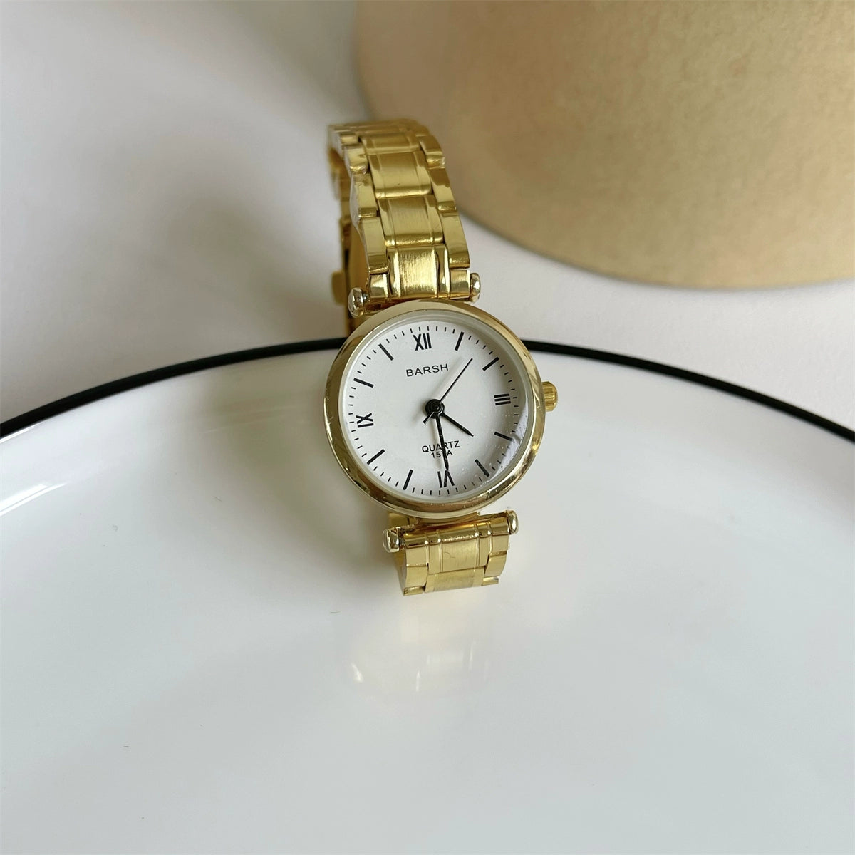 Rome Vintage Gold Watch - Gold Band White Dial (Half Roman) [F6ZUCN1N]