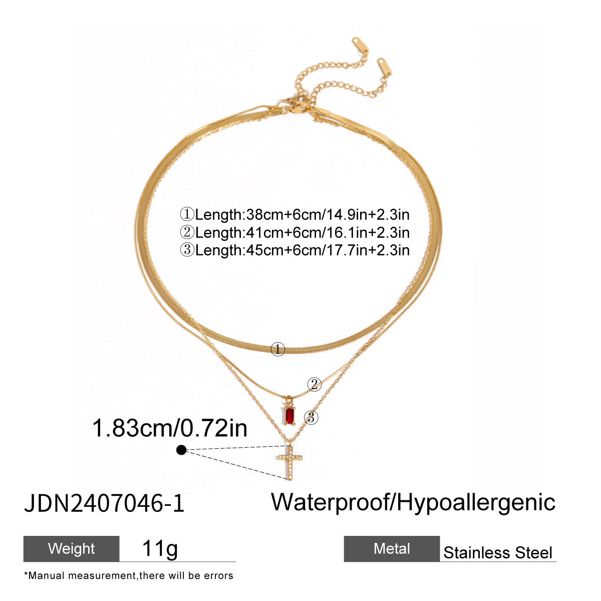 Taniya Layered Zircon Necklace - Gold Triple Layer & Disc [PGOPTA0U]