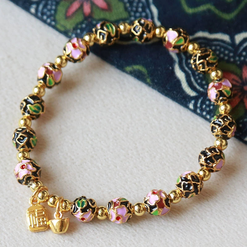 Ayaat Enamel Bloom Bracelet - Black Peony [S2Q1EWJL]