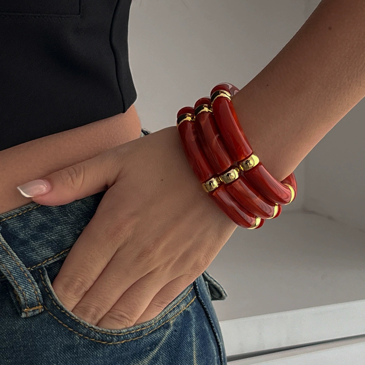 Rosalind Beaded Metal Bracelet Set - Mixed Color Set 5 [X0OOPY8U]