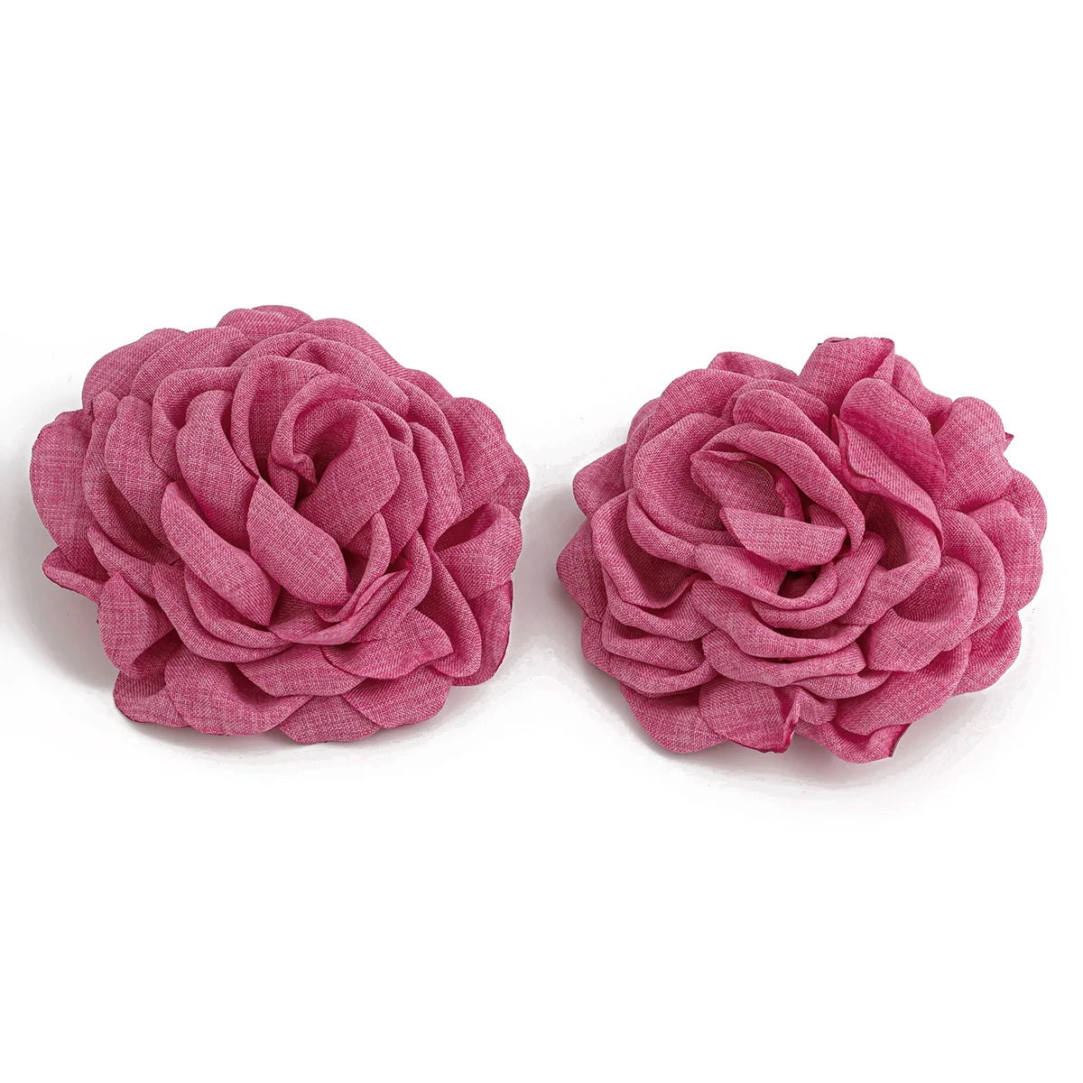 Gracelynne Fabric Rose Stud Earrings - Dark Pink