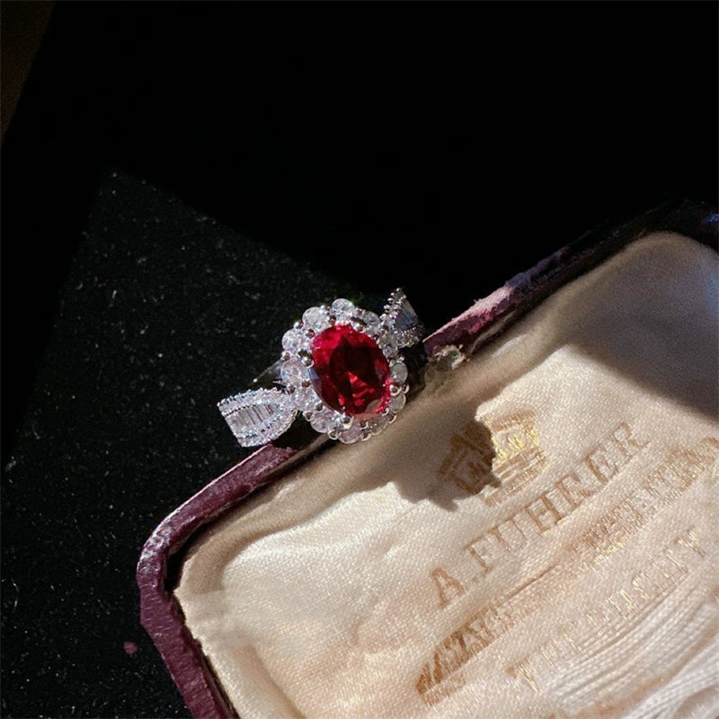 Jaylin Pomegranate Zircon Ring - Pomegranate Gemstone Oval Ring [E9N0O4OZ]