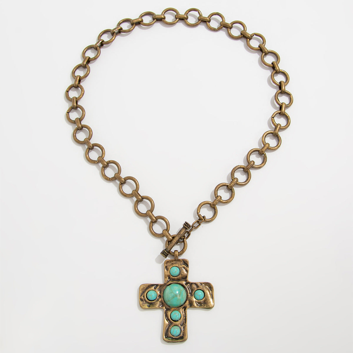 Jena Layered Cross Toggle Necklace - Antique Bronze [UVQKO0DY]