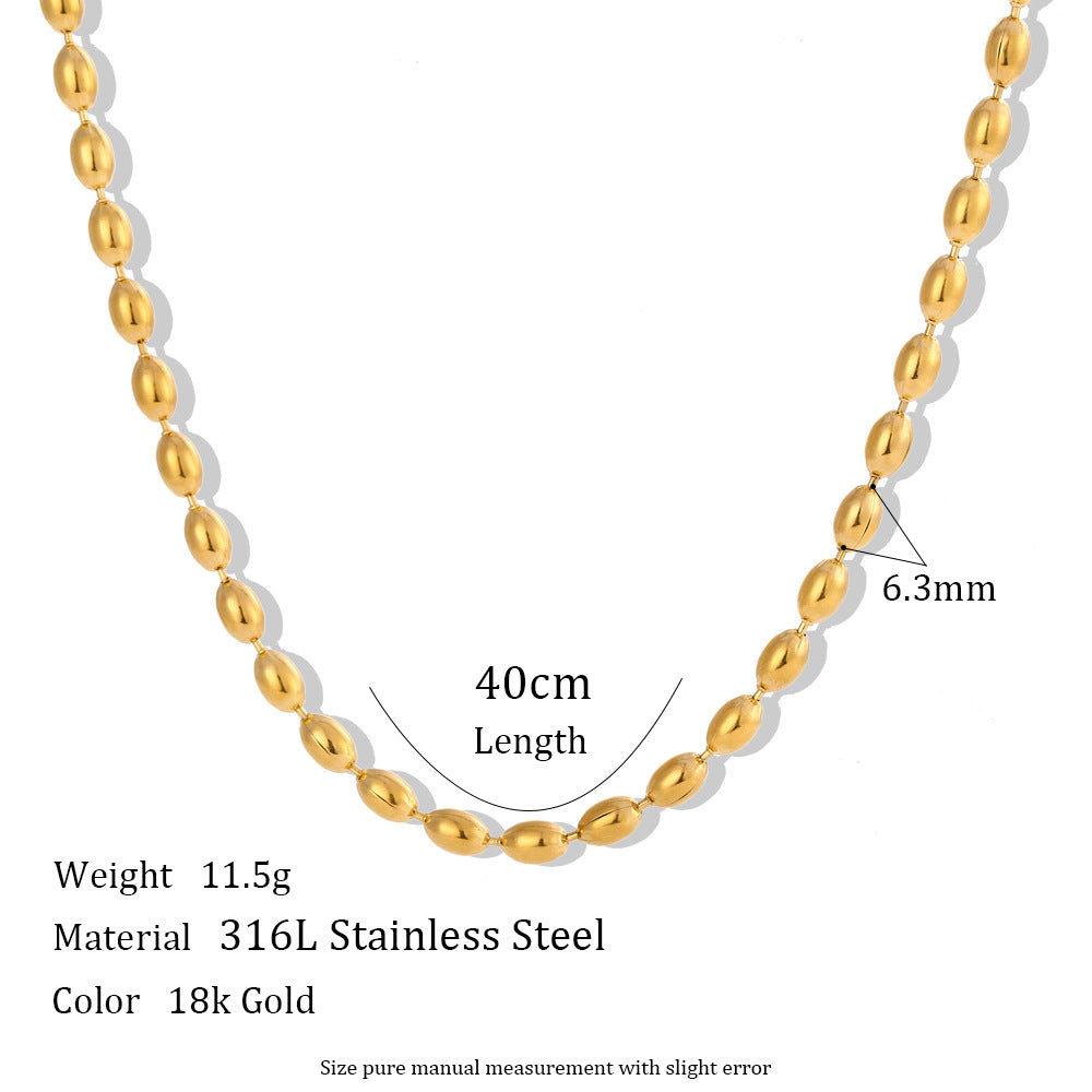 Israa Dainty Oval Bead Necklace - 4mm Oval Bead Chain - Gold - 40cm [BFGLTFKX]