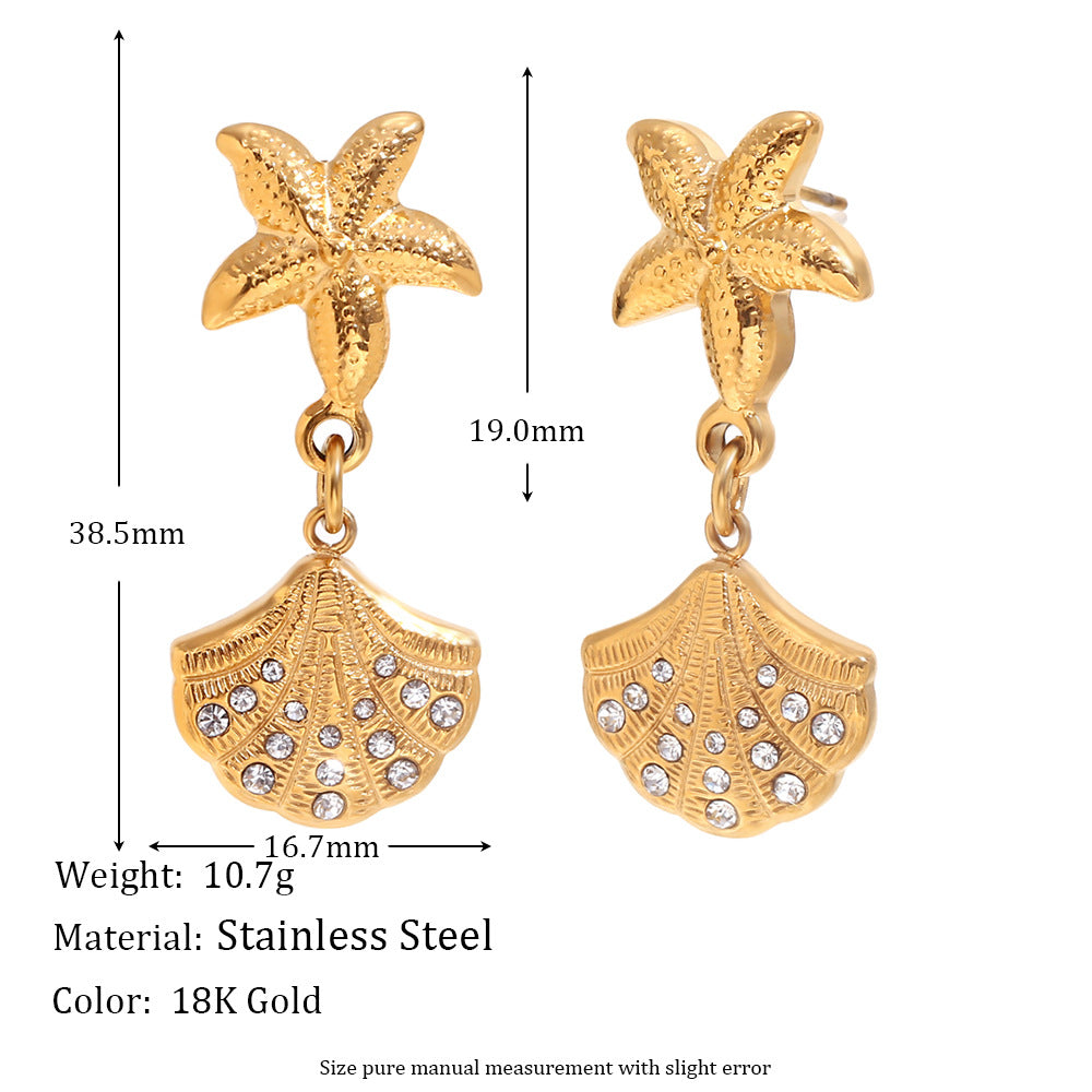 Evette Pearl Starfish Earrings - Starfish Shell Rhinestone Spliced Earrings - Gold [2WVWIU53]
