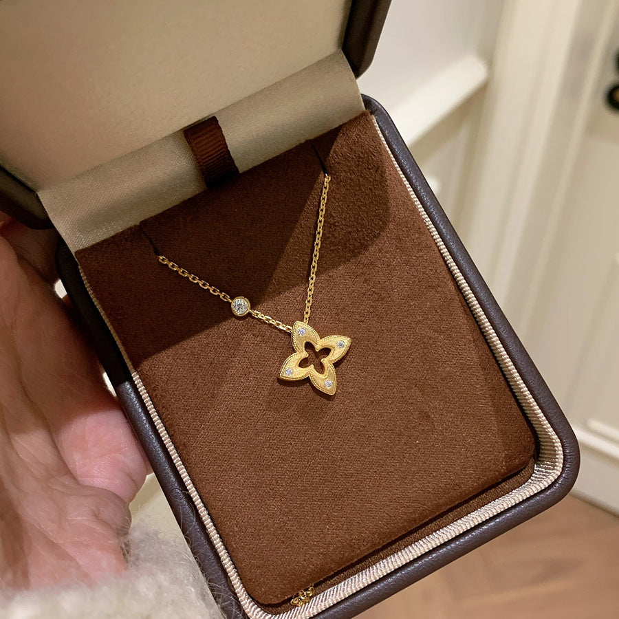 Briella Diamond Clover Set - Hollow Four-leaf Clover Necklace [3LF0RNEA]