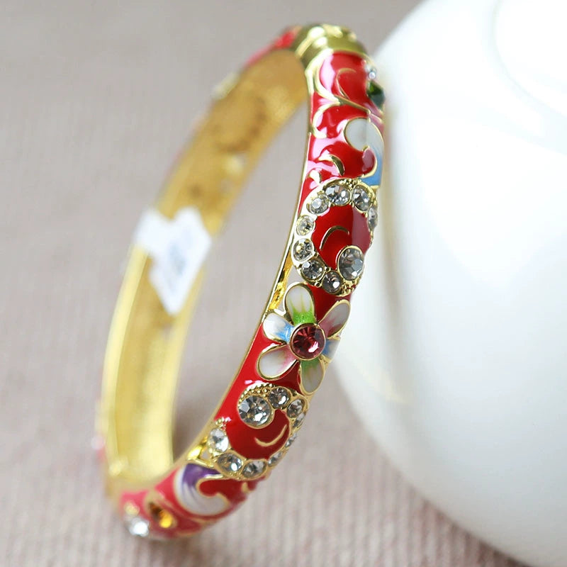 Delany Floral Cuff Bracelet - Red (5.7cm ID) [P9G5MCON]
