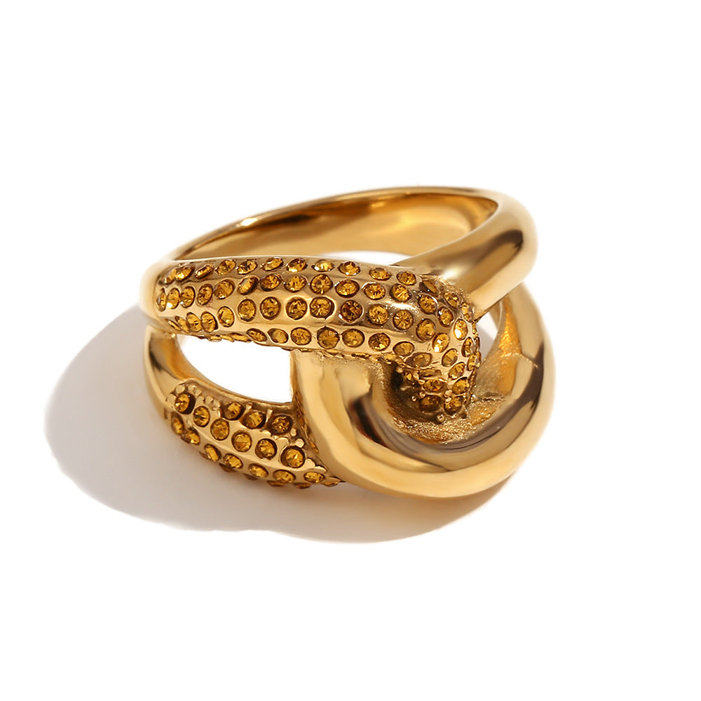 Catelyn Double Polaris Ring - Cross Knot Zircon Ring - Gold Champagne - Size 6 [WBJSRAR8]
