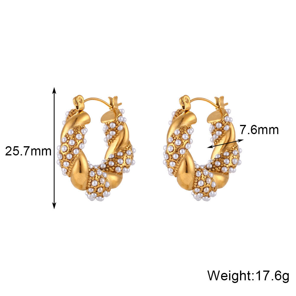 Siyona Freshwater Pearl Collection - Zircon Twisted Pearl Hoop Earrings - Gold [7030J52Z]