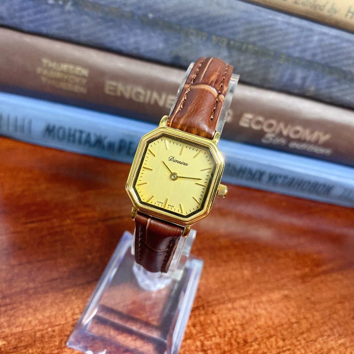Annalicia Petite Square Watch - Dark Brown Gold Face