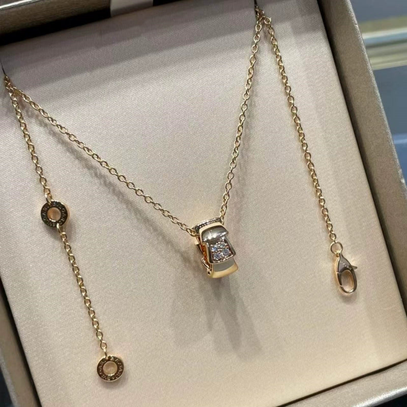 Shahd Serpent Charm Necklace - Rose Gold Spaced Diamonds