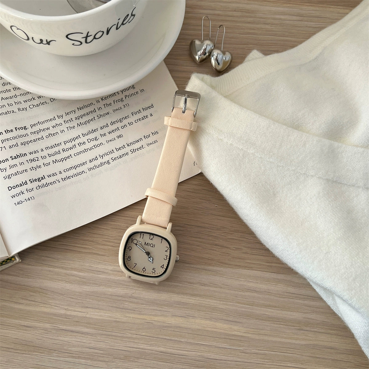 Ariana Modern Square Wrist Watch - Milk Tea Full Numbers (Leather Strap) [JW28LF1Z]