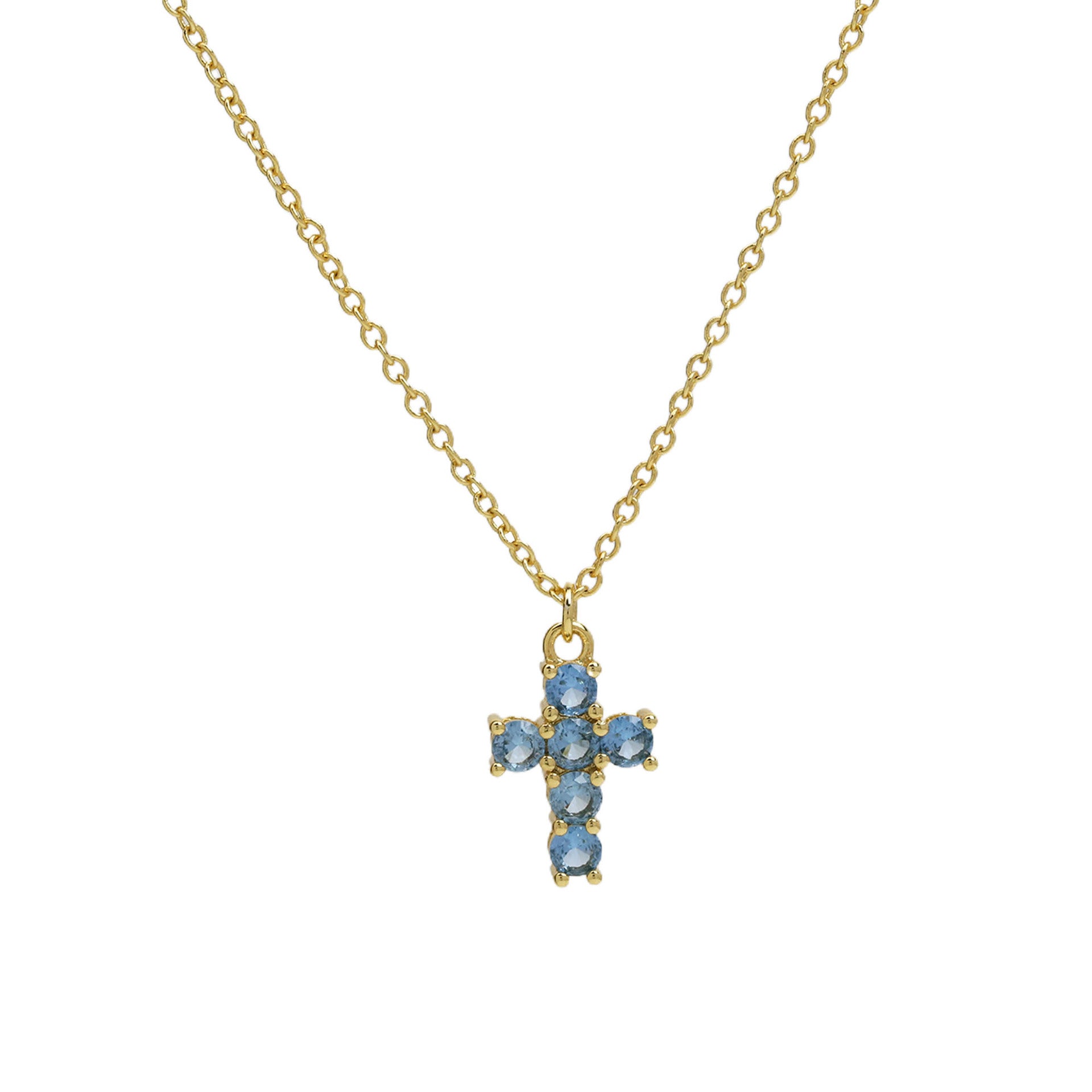 Alysse Birthstone Cross Necklace - March [0WZ8OPC0]