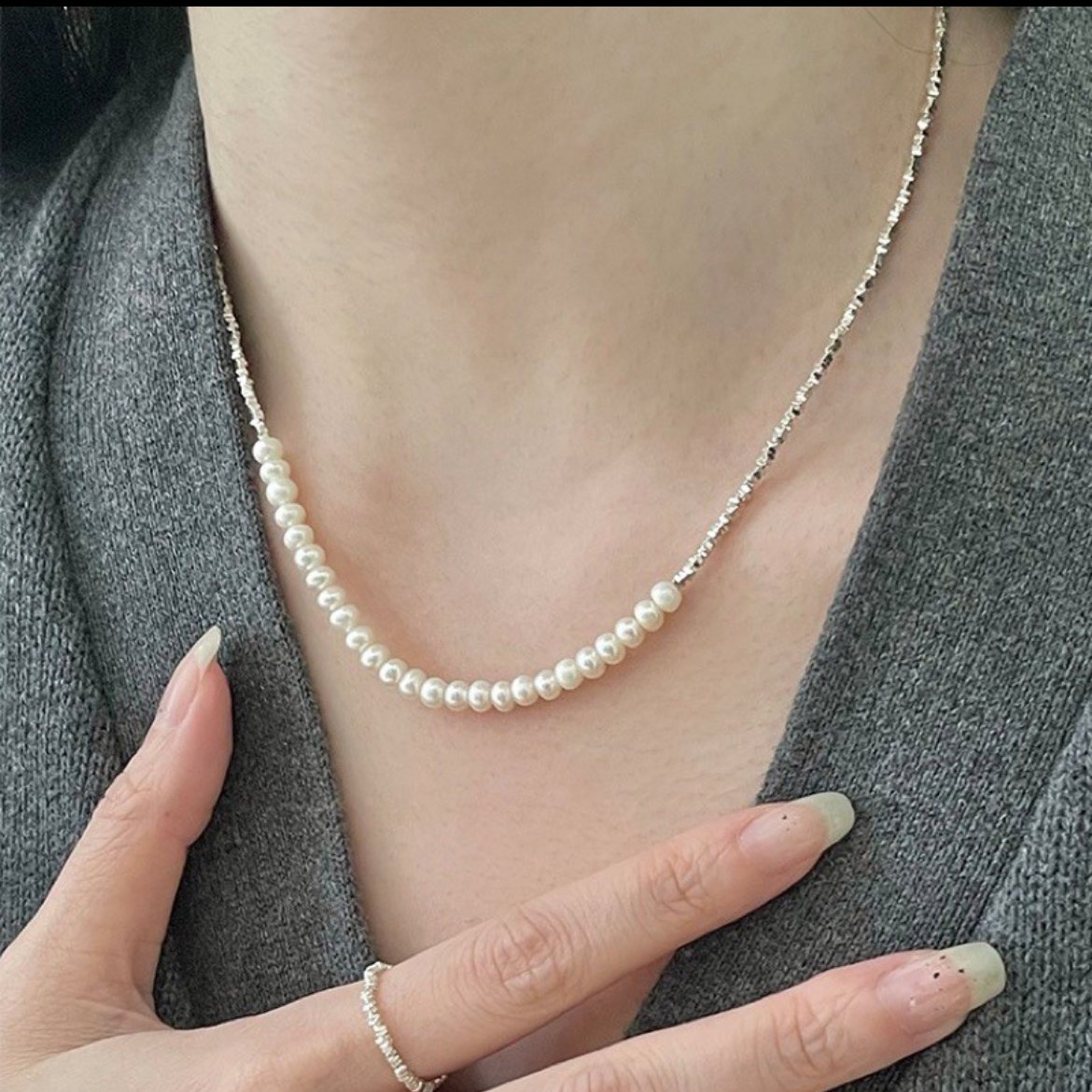 Mayleigh Luminous Pearl Choker - Silver Nugget Pearl