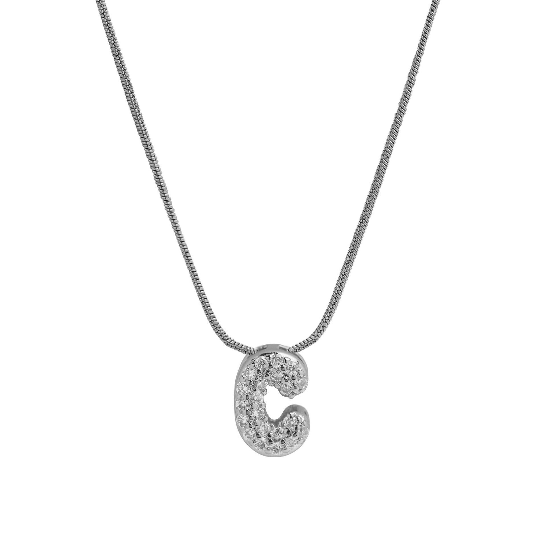 Deborah Initial Snake Necklace - Silver-tone C Initial [FPA490JO]