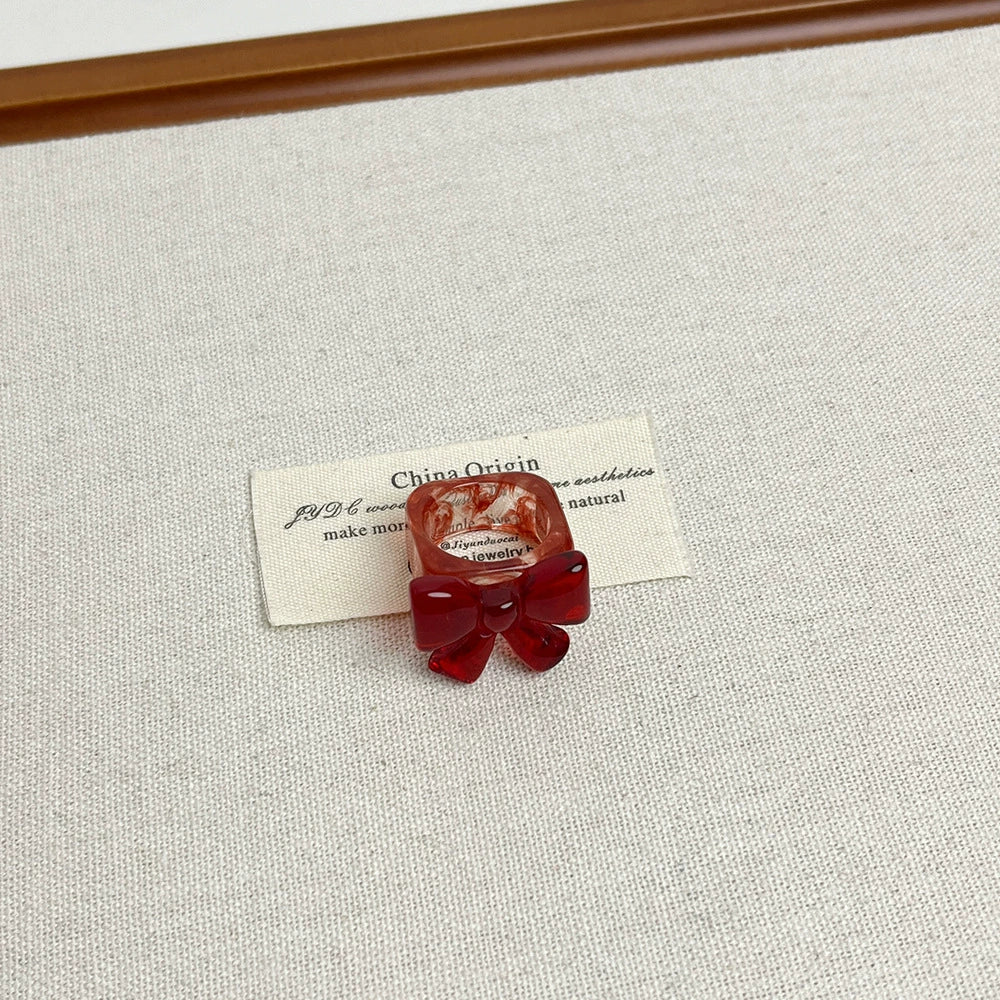Abbygail Resin Bow Ring - Red Transparent Bow Ring [1W0FXSYJ]