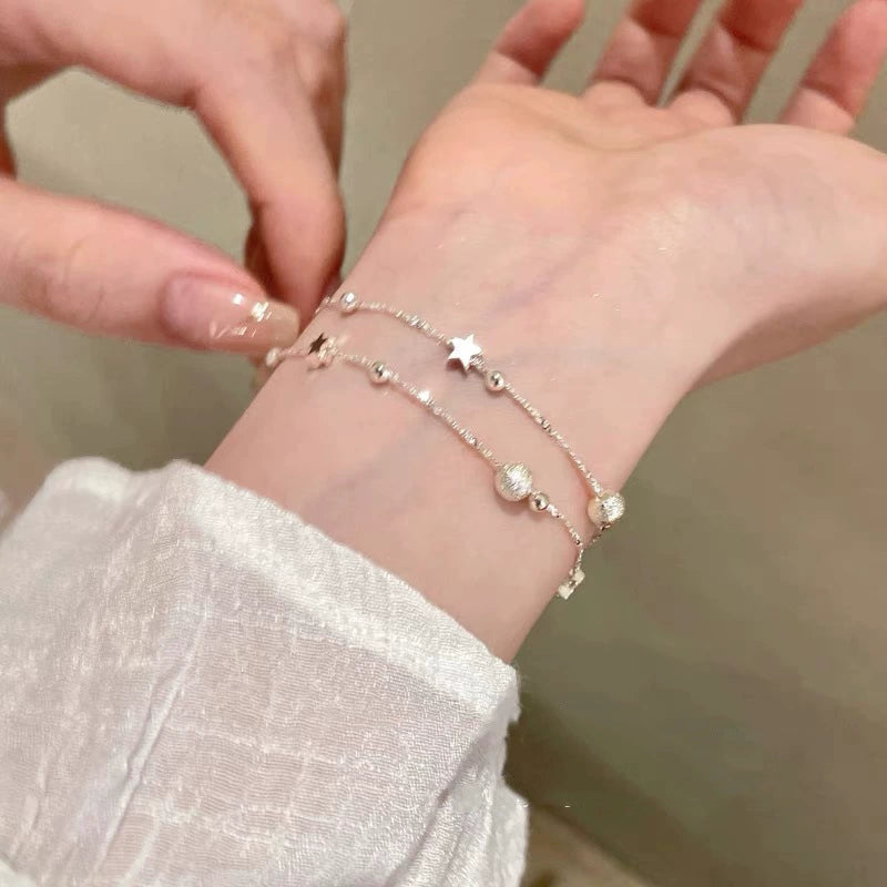 Haya Silver Star Layered Bracelet - Frosted Ball Star Bracelet [JXUTX24R]