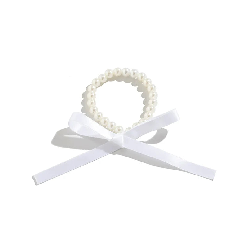Krisha Pearl Ribbon Set - Bracelet White