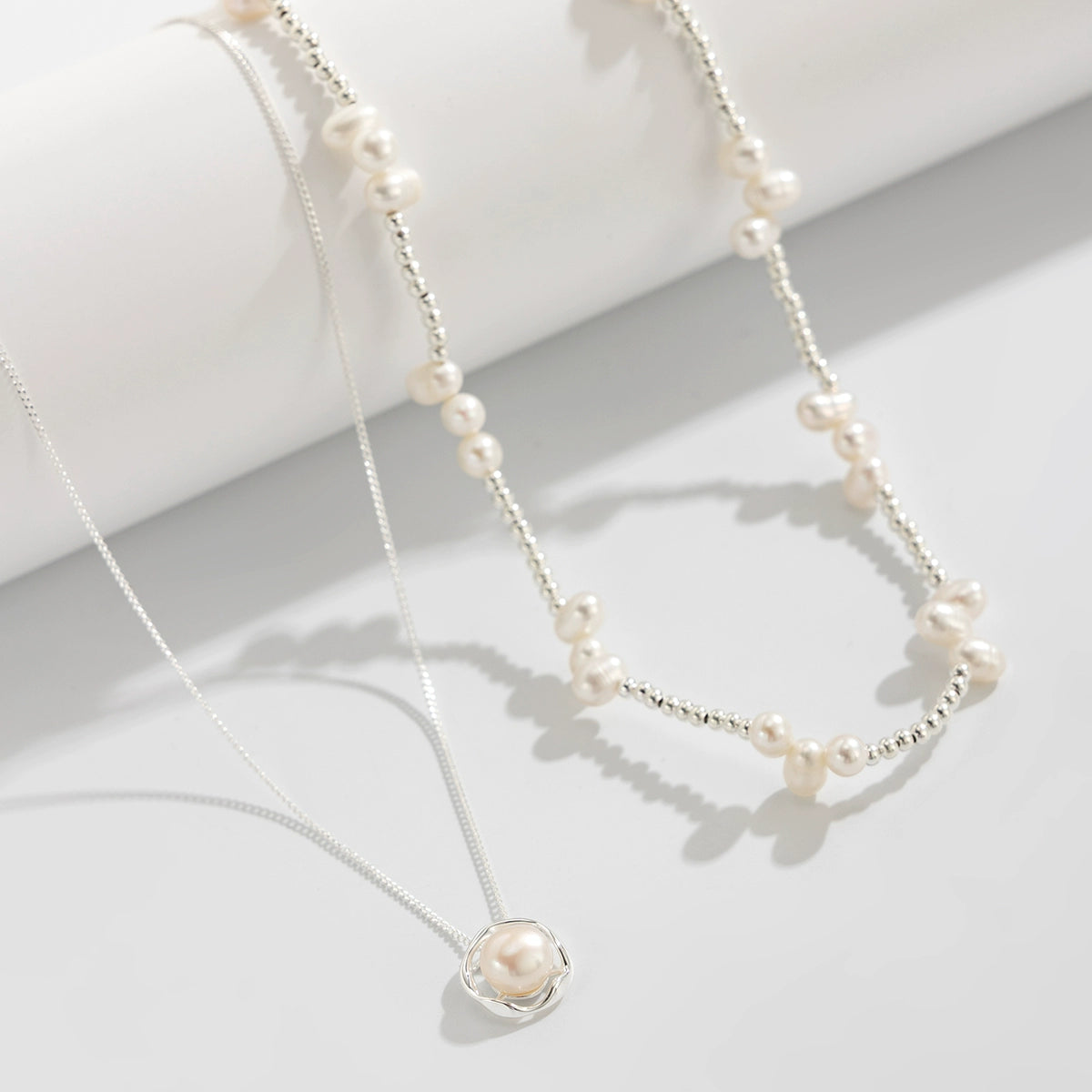 Maison Baroque Pearl Layered Necklace - Silver Combination (Style One + Style Two) [IYWPQKNL]