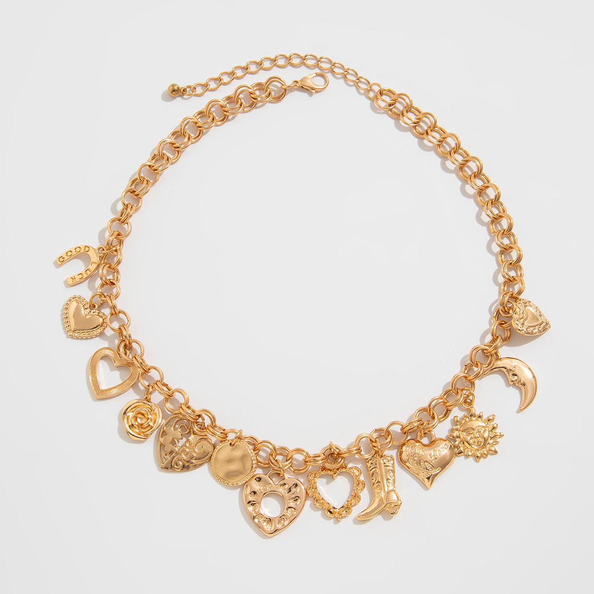 Luciana Layered Pendant Necklace - Gold Heart Pendant [DWOO8050]
