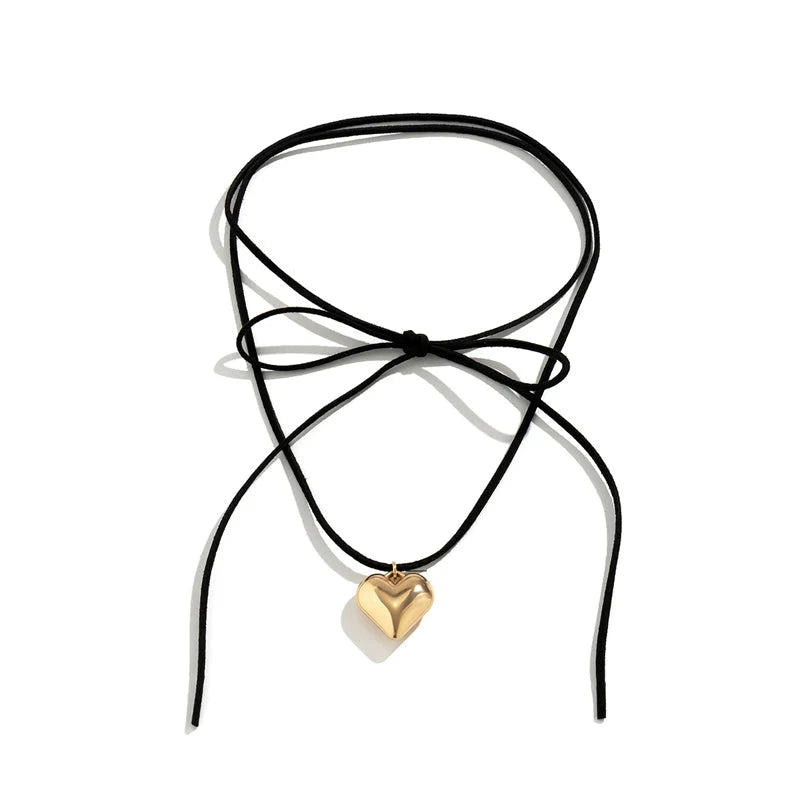 Jariyah Velvet Heart Choker - Black Velvet Cord Small Gold