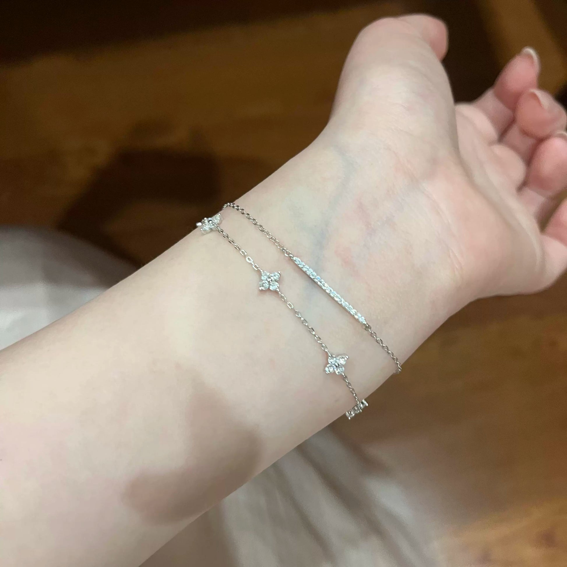 Stacy Sparkle Clover Bracelet - Silver Starry Clover Bracelet (S925 Sterling Silver)