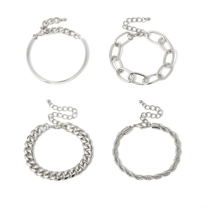 Hazel Stackable Metal Bracelets Set - Silver Style One