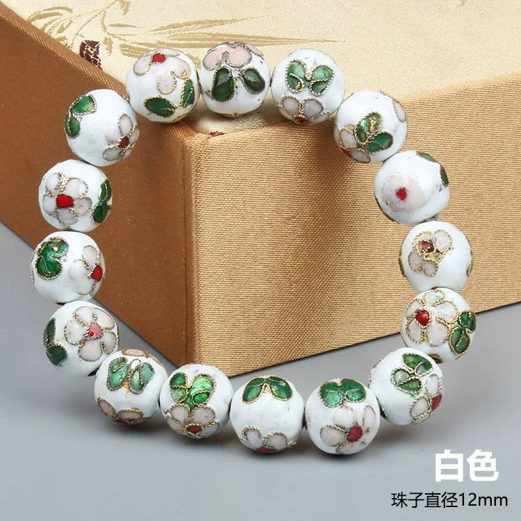 Azuri Enamel Filigree Bracelet - White 1.2cm (16 beads)