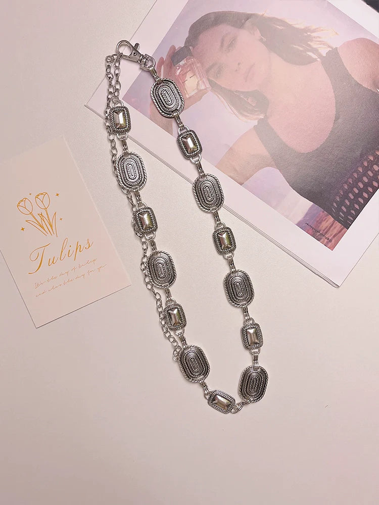 Nairobi Ornate Sculpted Chain Belt - Silver
