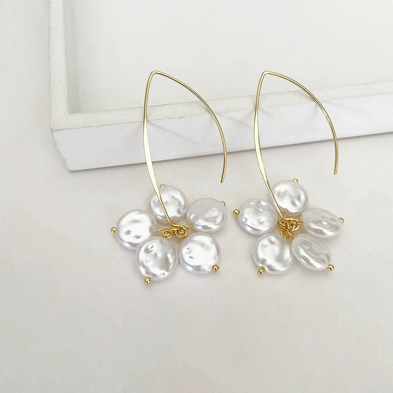 Brionna Petal Drop Earrings - Pearl