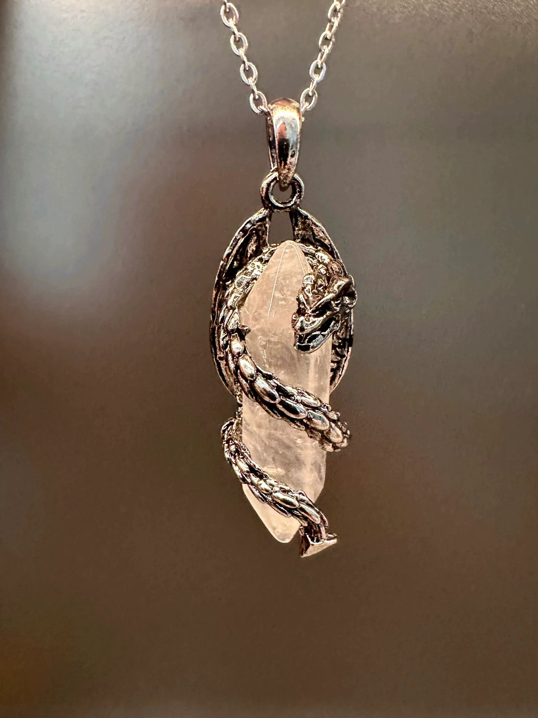 Calliope Vintage Dragon Crystal Necklace - Rose Quartz