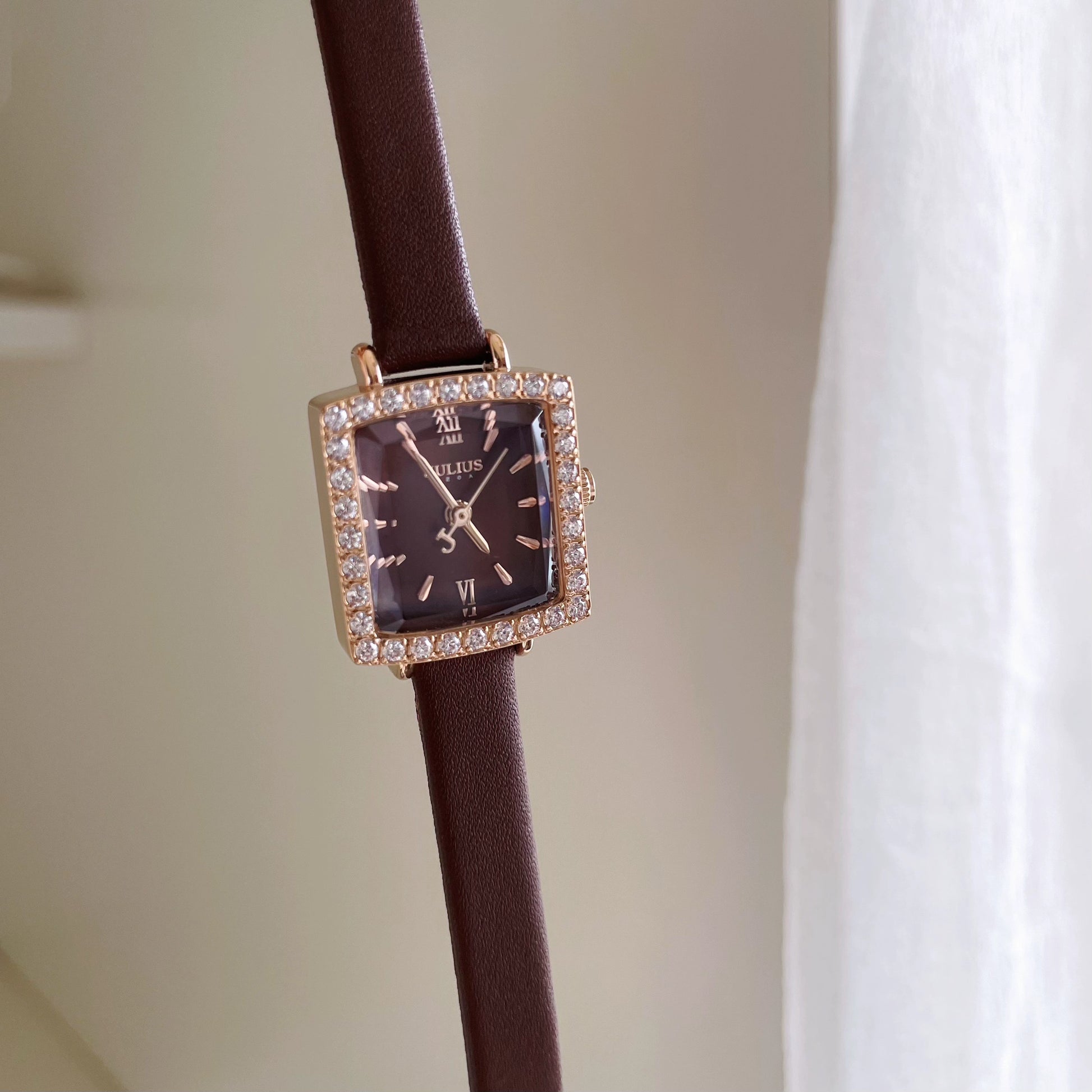 Alayiah Diamond Square Watch - Brown with Rose Gold Case [IDGSIBSC]