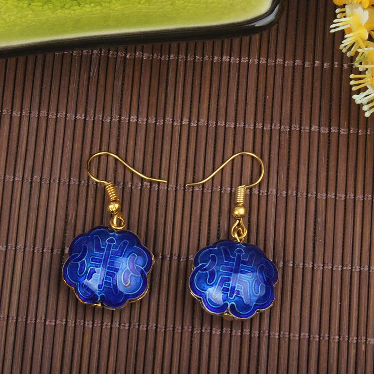 Adia Vintage Enamel Drop Earrings - Royal Blue Longevity Character