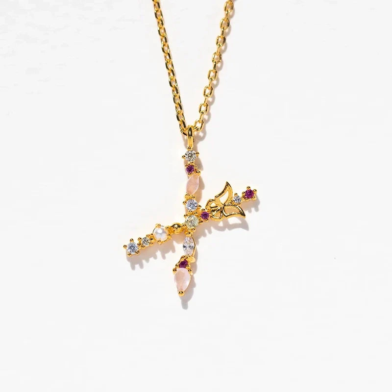 Joelle Golden Butterfly Initial Necklace - X Initial