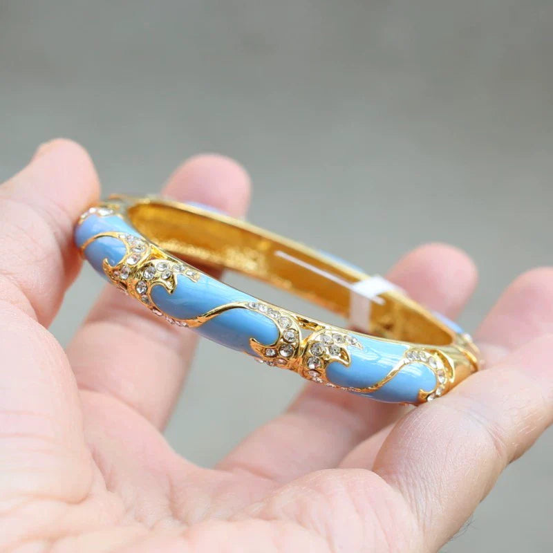 Mikaylah Floral Enamel Bangle - Light Blue