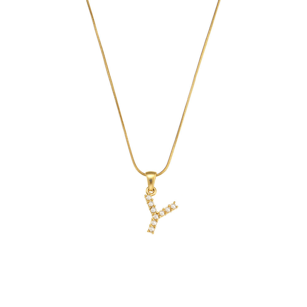 Makiah Letter Pearl Necklace - Letter Y [MD0W6O3H]