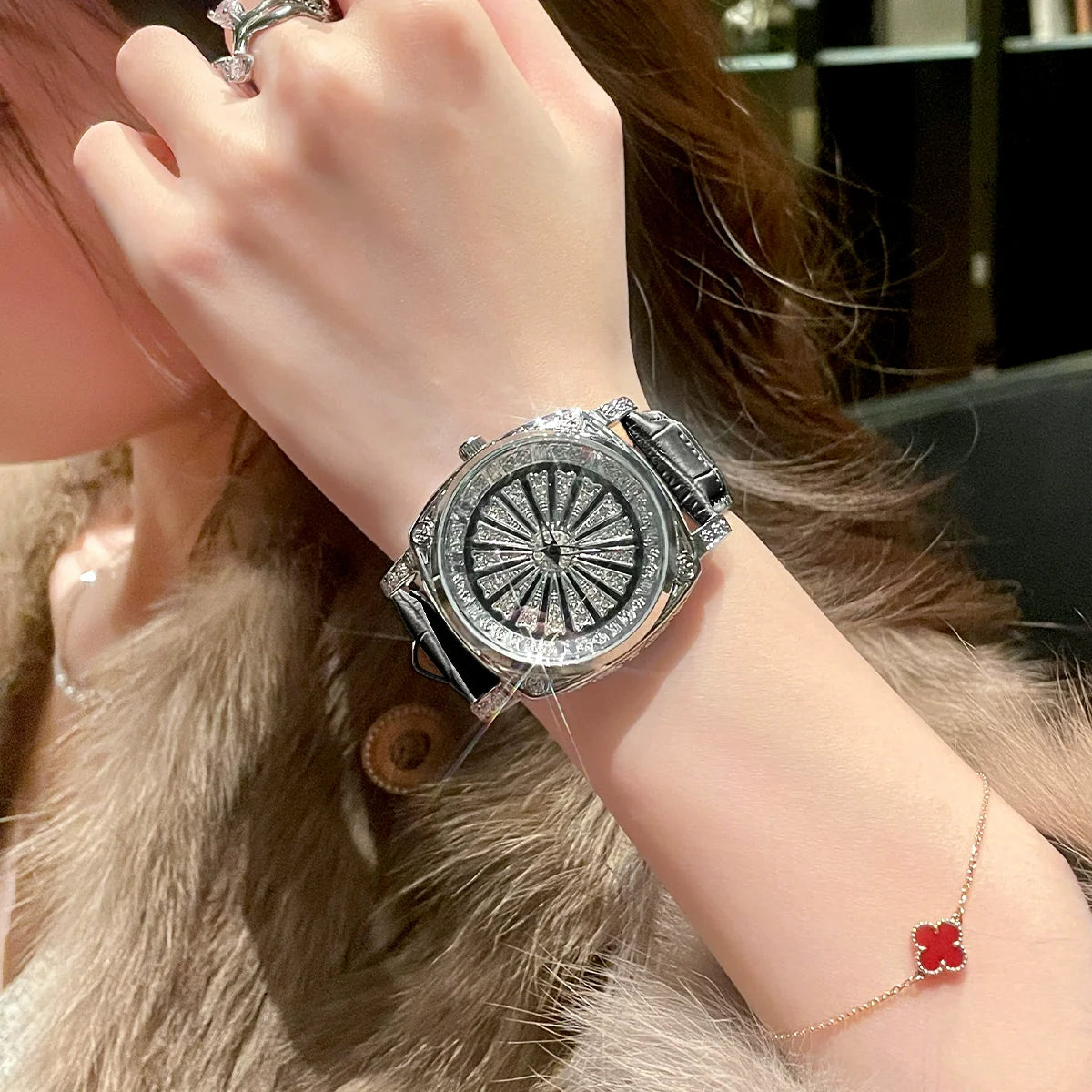 Jamari Pentagram Sparkle Watch - White Silver Black Strap